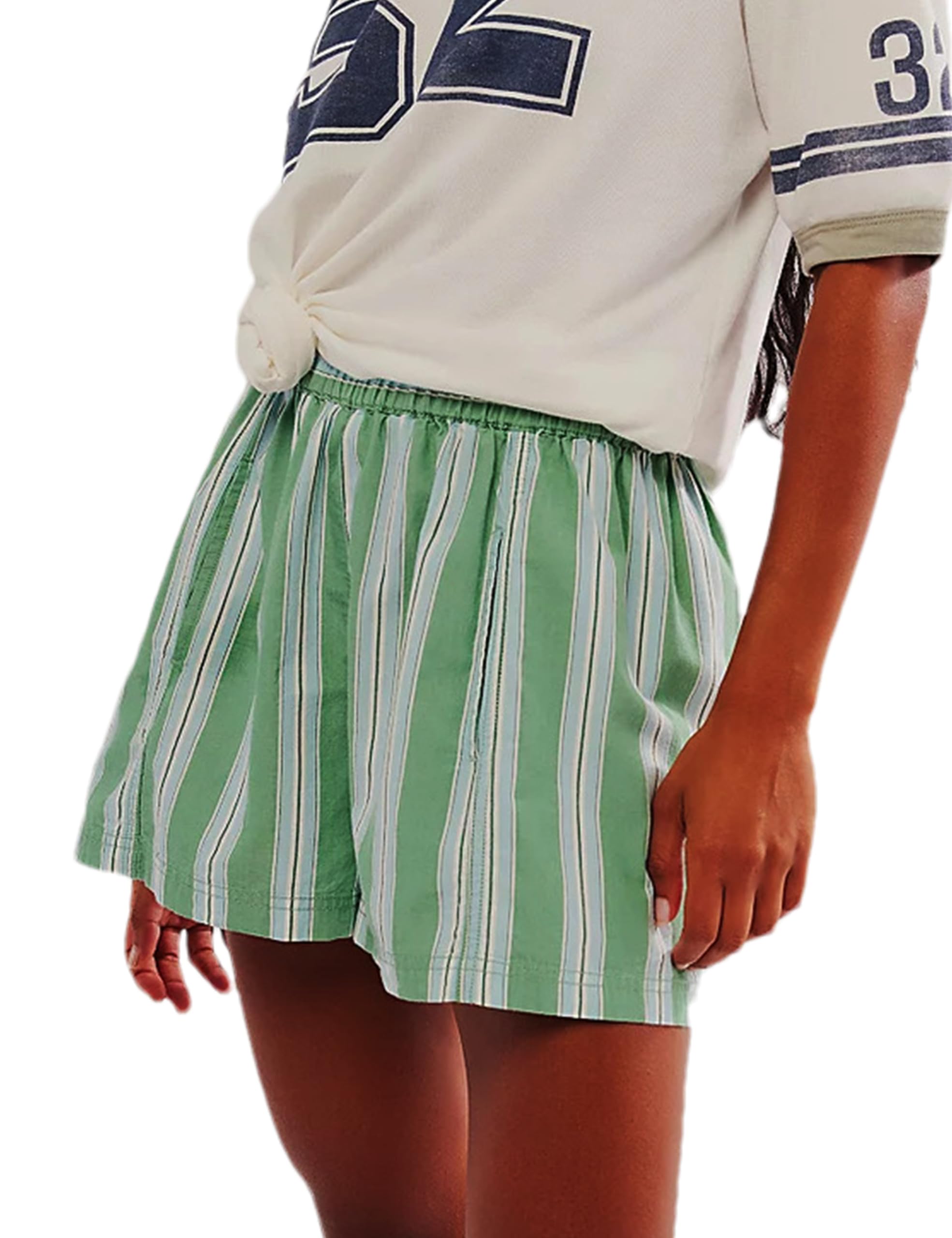 Women's Summer Striped Elastic High Waist Lounge Shorts