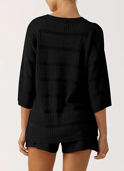 Women's Summer 2 Piece Swimsuit Coverup Hollow Out Knit-hivebabe.com
