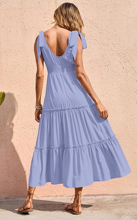New🔥Women's Cross Neck Summer Sleeveless Tiered Maxi Dress💝-hivebabe.com