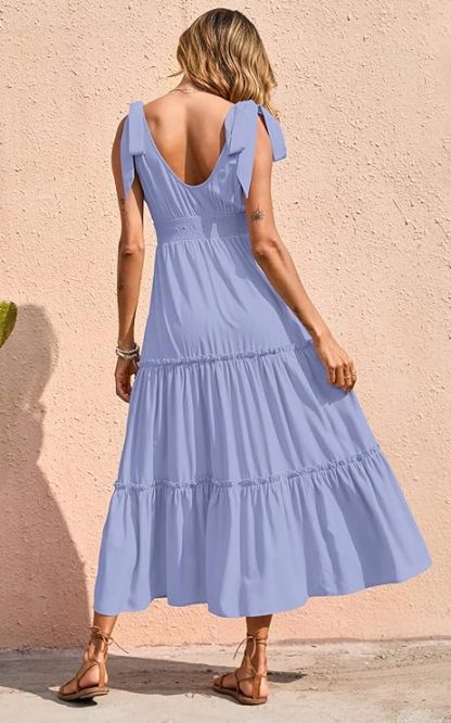 New🔥Women's Cross Neck Summer Sleeveless Tiered Maxi Dress💝-hivebabe.com
