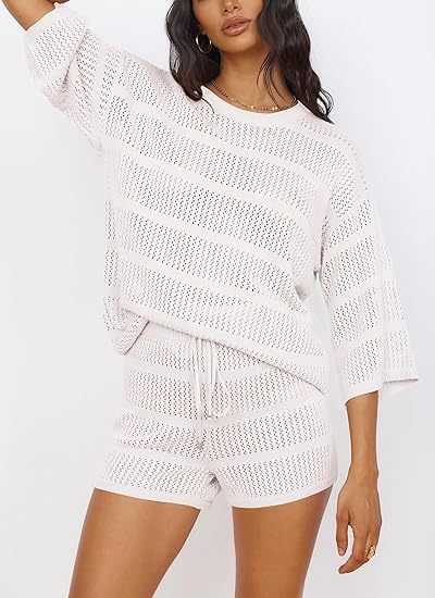 Women's Summer 2 Piece Swimsuit Coverup Hollow Out Knit-hivebabe.com