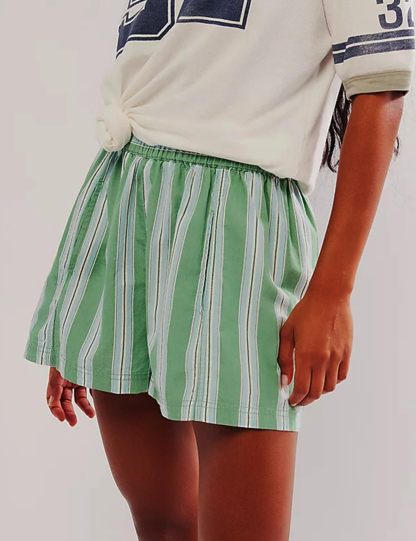 Women's Summer Striped Elastic High Waist Lounge Shorts
