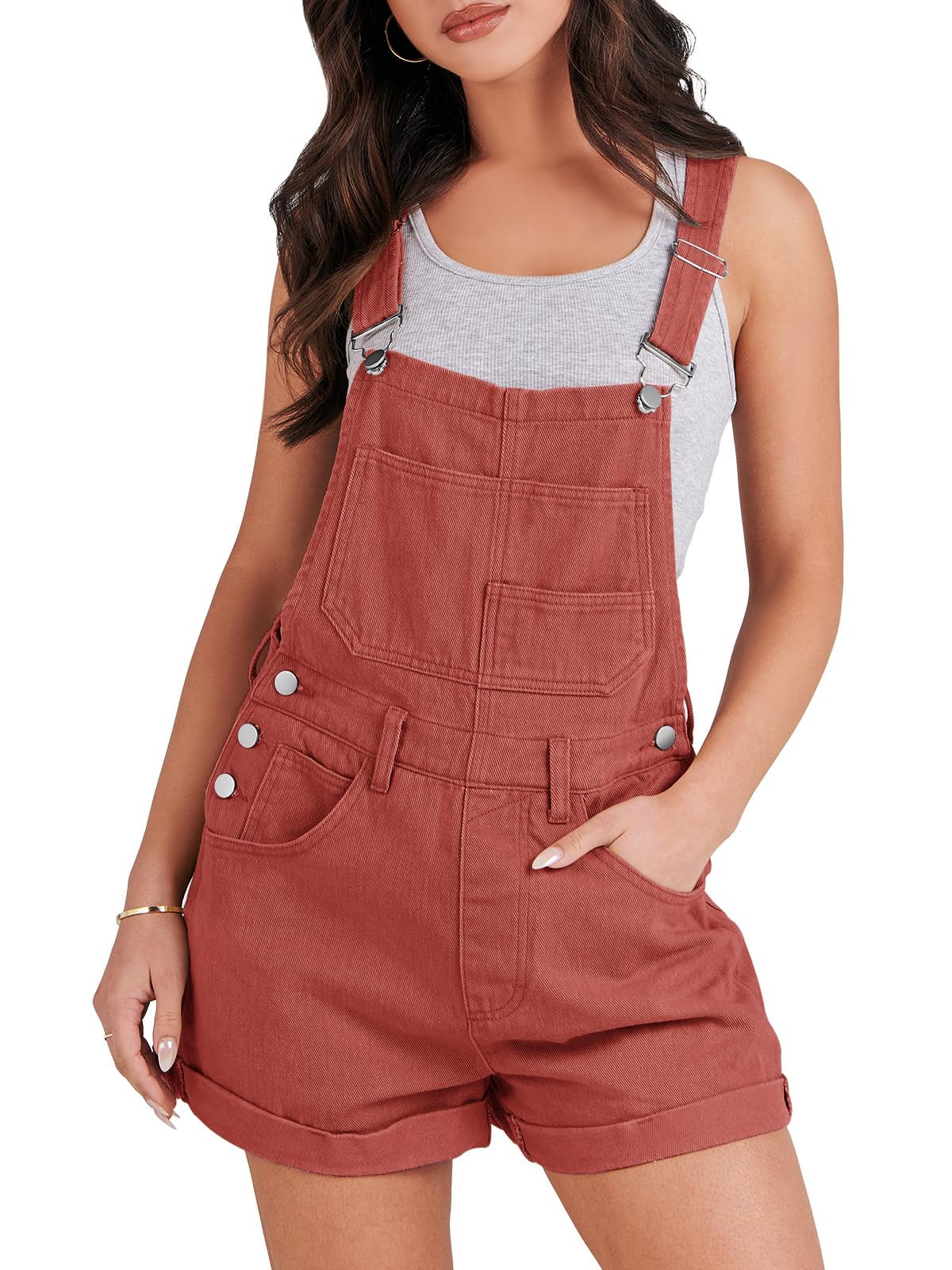 Womens Loose Fit Adjustable Strap Jean Bibs Jumpsuit