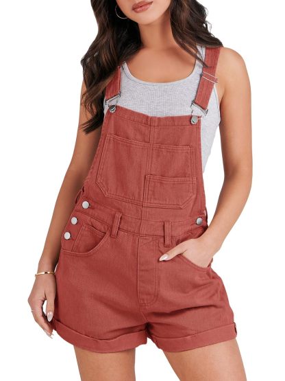 Womens Loose Fit Adjustable Strap Jean Bibs Jumpsuit