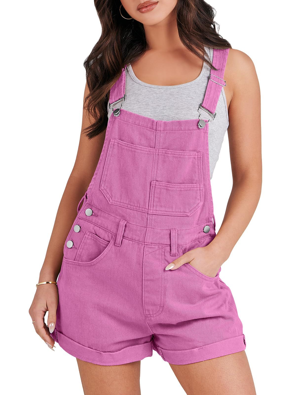 Womens Loose Fit Adjustable Strap Jean Bibs Jumpsuit