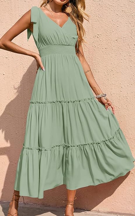 New🔥Women's Cross Neck Summer Sleeveless Tiered Maxi Dress💝-hivebabe.com