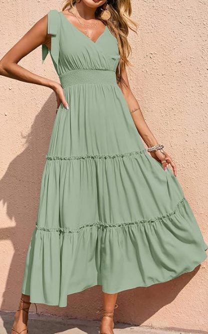 New🔥Women's Cross Neck Summer Sleeveless Tiered Maxi Dress💝-hivebabe.com