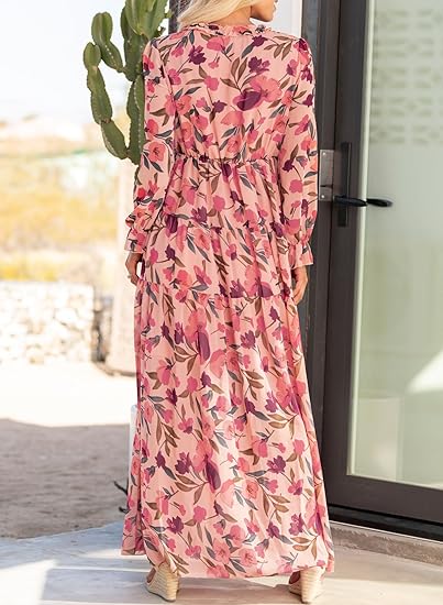 Womens Casual Floral Deep V Neck Dress-hivebabe.com