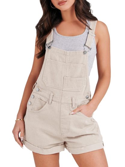 Womens Loose Fit Adjustable Strap Jean Bibs Jumpsuit
