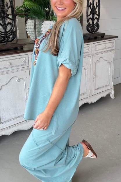Rolled Tee & Spiral Layered Trousers Loose Set