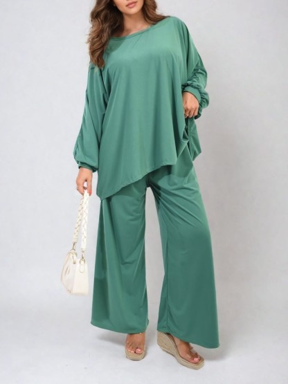 HOT SALE Casual Oversized Long Sleeve Top and Wide Leg Pants Set (Buy 2 Free Shipping)