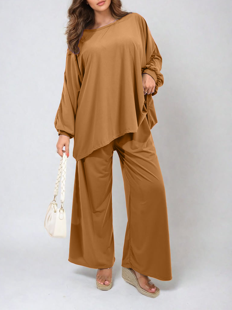HOT SALE Casual Oversized Long Sleeve Top and Wide Leg Pants Set (Buy 2 Free Shipping)