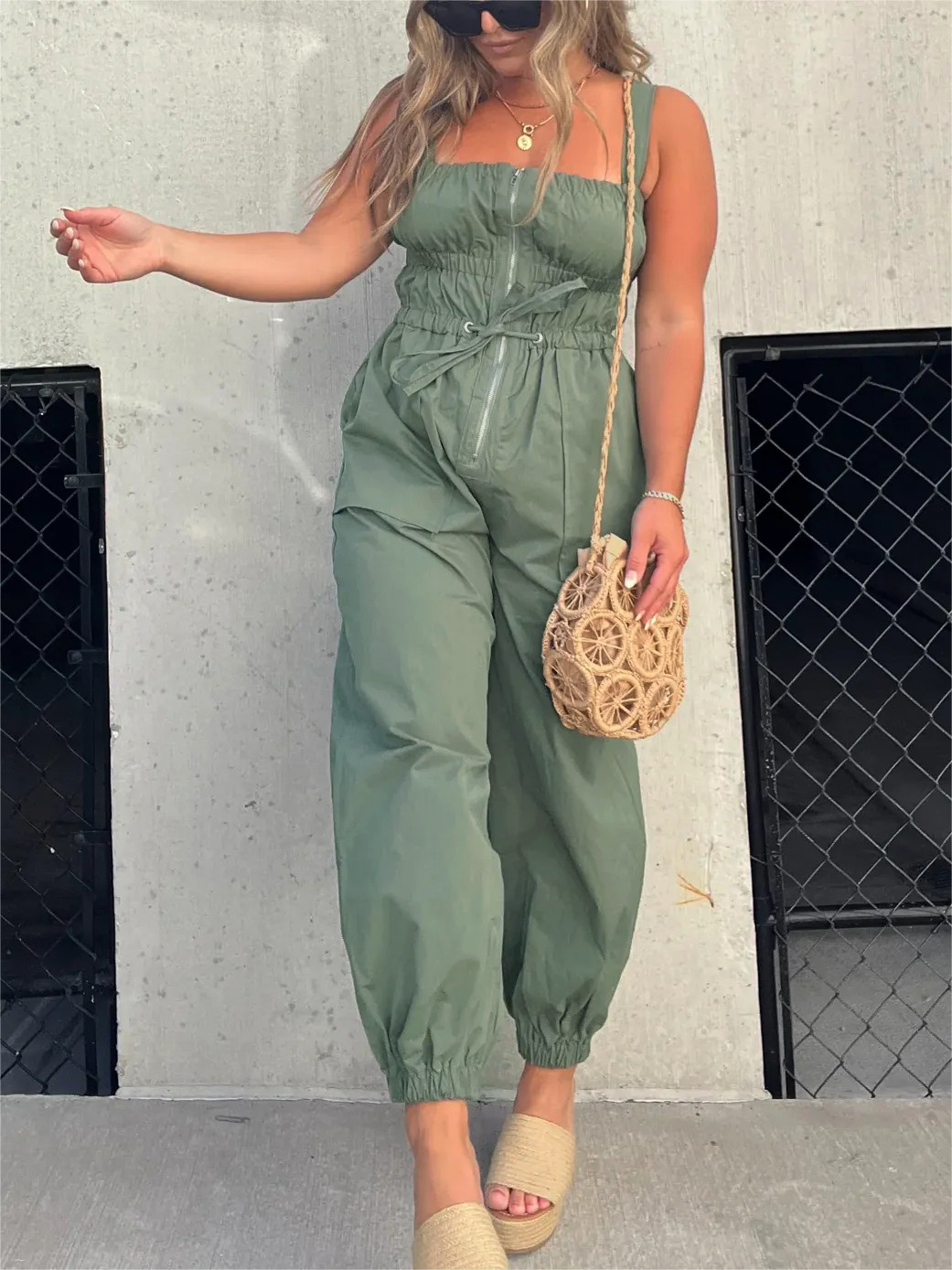 2024 Ruched Elastic Front Zipper Jumpsuit (Buy 2 Free Shipping)-hivebabe.com