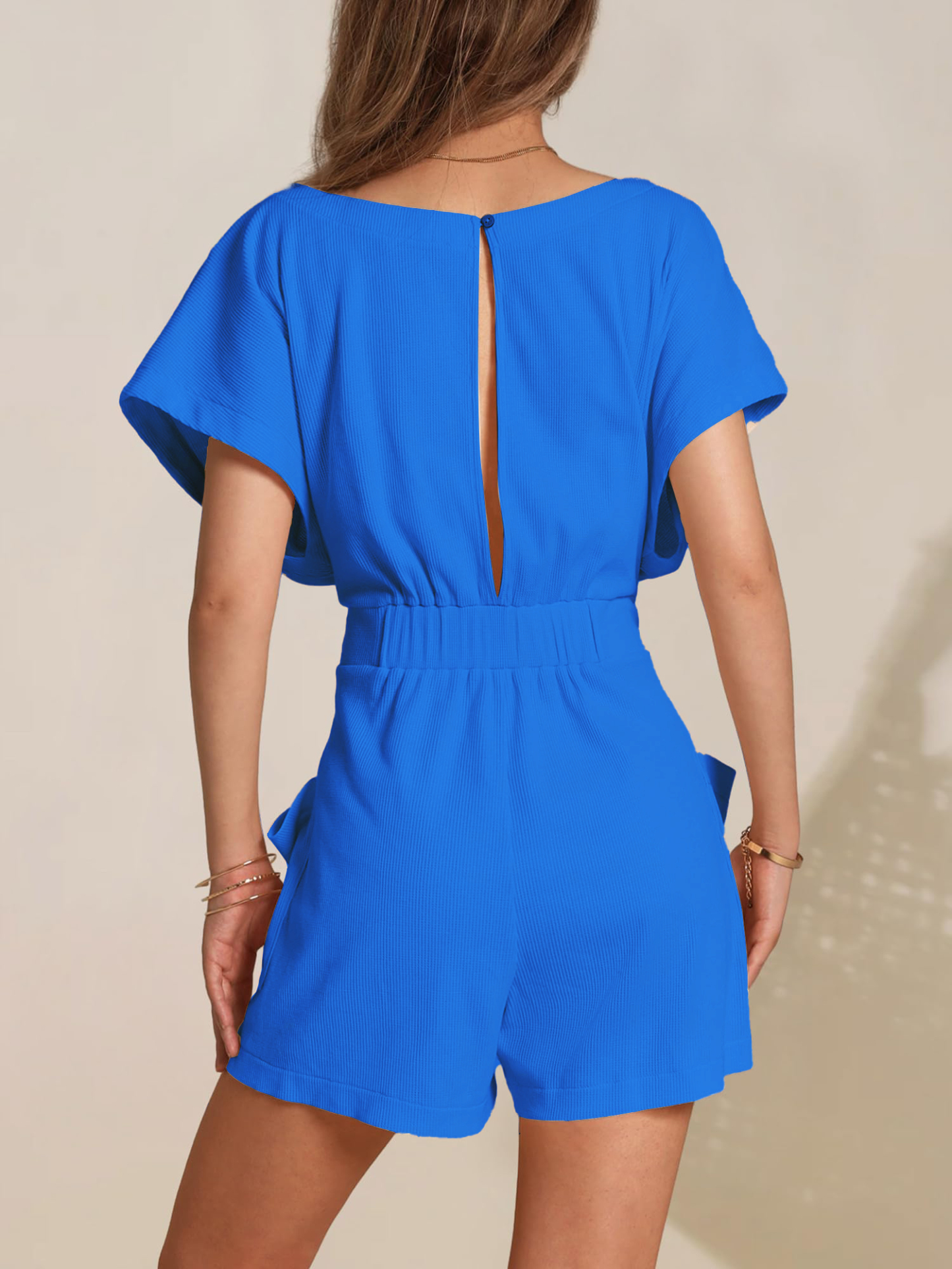 Crew Neck Knitted Lace-up Short Sleeves