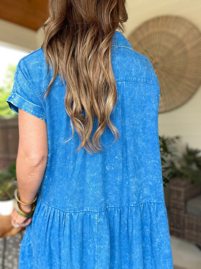 2024 Vintage Washed Denim Dress - Effortlessly Chic(Buy 2 Free Shipping）