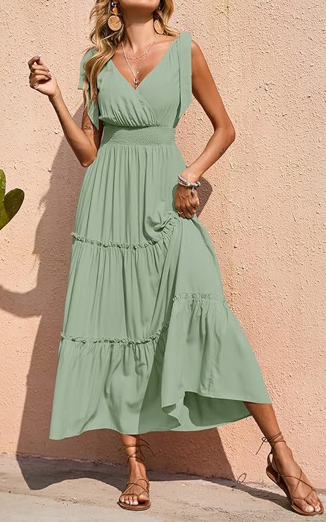 New🔥Women's Cross Neck Summer Sleeveless Tiered Maxi Dress💝-hivebabe.com