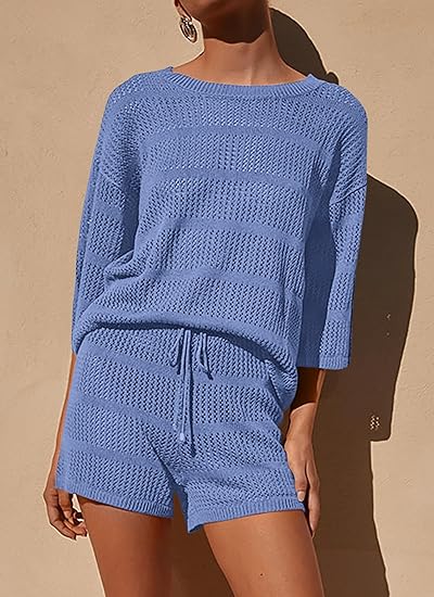 Women's Summer 2 Piece Swimsuit Coverup Hollow Out Knit-hivebabe.com