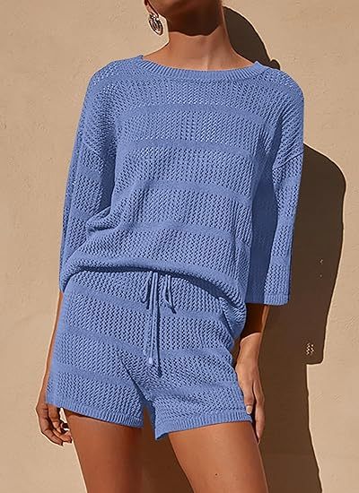 Women's Summer 2 Piece Swimsuit Coverup Hollow Out Knit-hivebabe.com