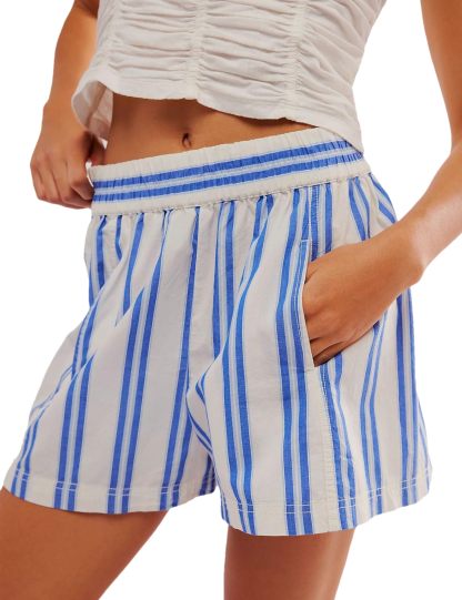 Women's Summer Striped Elastic High Waist Lounge Shorts