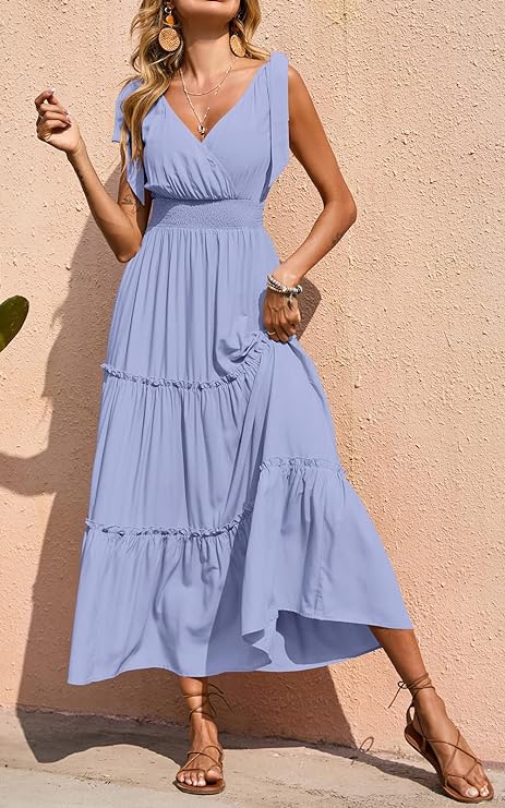 New🔥Women's Cross Neck Summer Sleeveless Tiered Maxi Dress💝-hivebabe.com