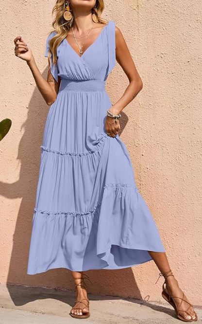 New🔥Women's Cross Neck Summer Sleeveless Tiered Maxi Dress💝-hivebabe.com