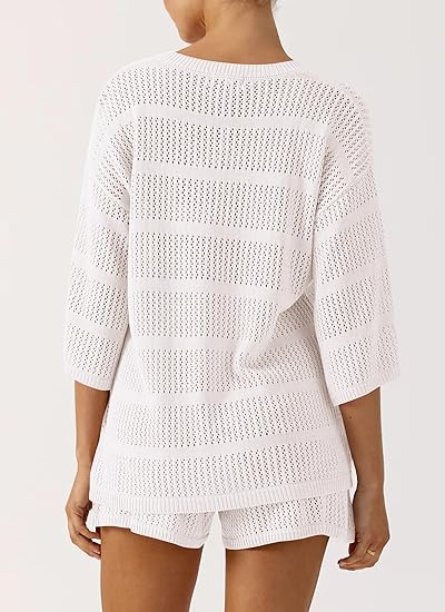 Women's Summer 2 Piece Swimsuit Coverup Hollow Out Knit-hivebabe.com