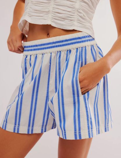 Women's Summer Striped Elastic High Waist Lounge Shorts