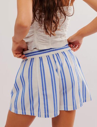 Women's Summer Striped Elastic High Waist Lounge Shorts