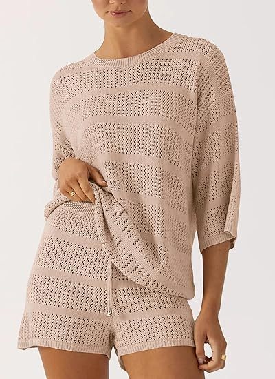Women's Summer 2 Piece Swimsuit Coverup Hollow Out Knit-hivebabe.com