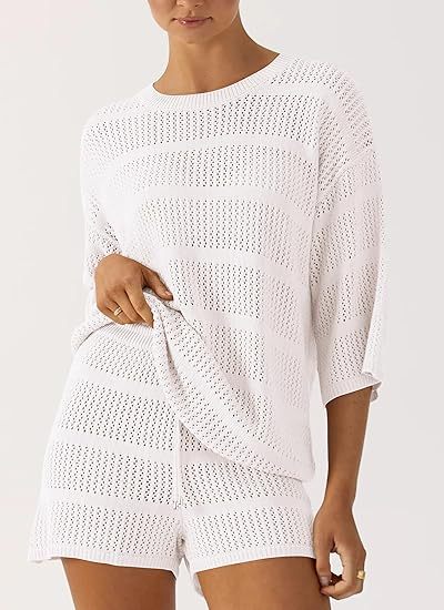 Women's Summer 2 Piece Swimsuit Coverup Hollow Out Knit-hivebabe.com