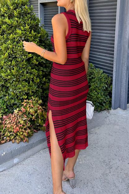 Womens Knit Side Slit Striped Long Tank Dress✨Buy 2 Free Shipping