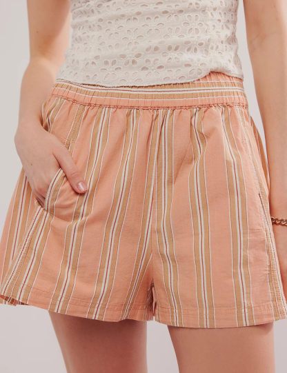 Women's Summer Striped Elastic High Waist Lounge Shorts