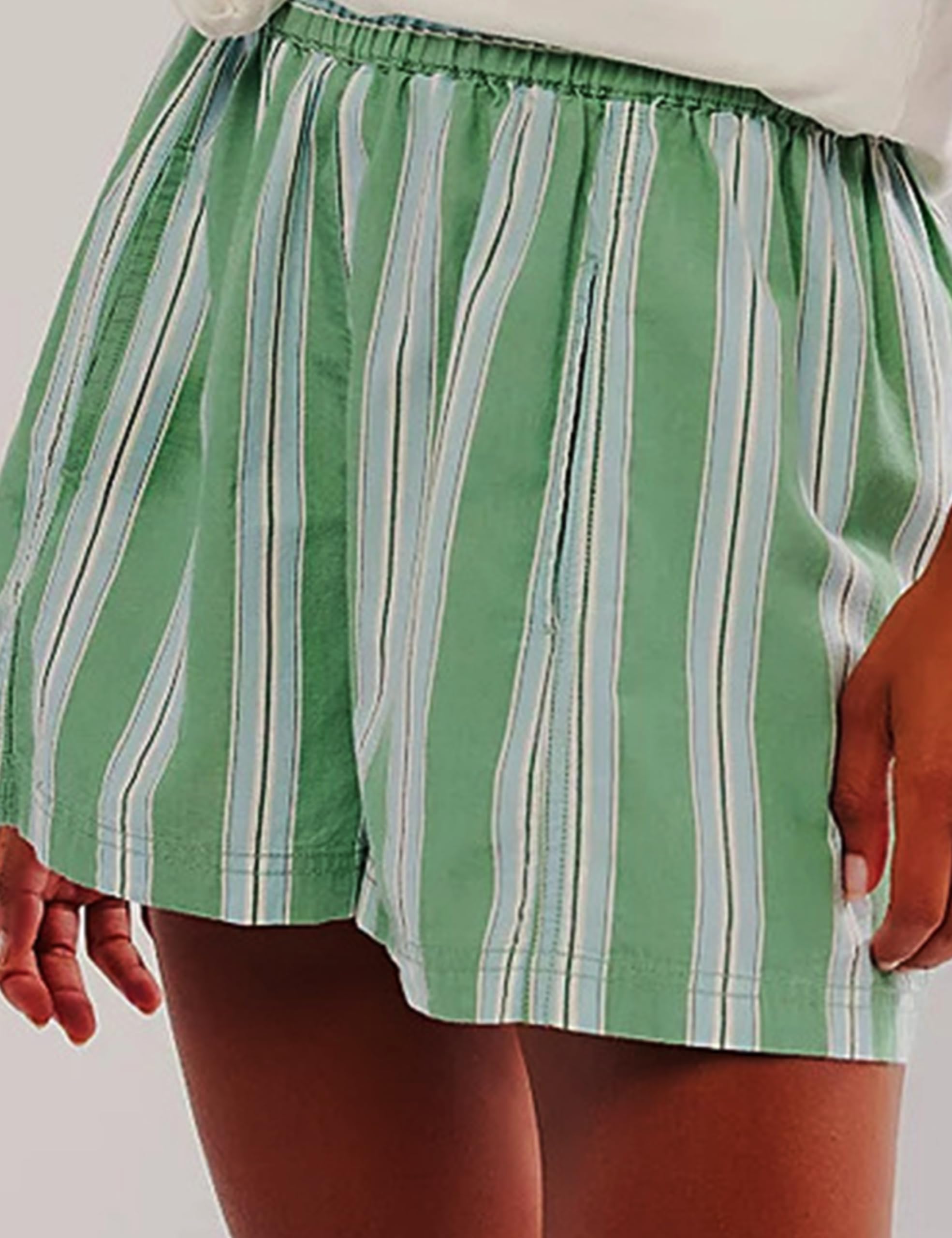 Women's Summer Striped Elastic High Waist Lounge Shorts