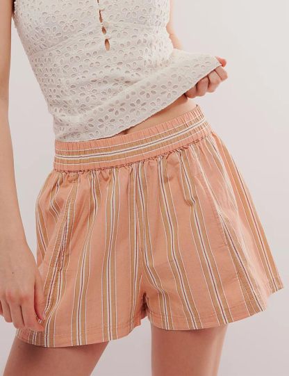 Women's Summer Striped Elastic High Waist Lounge Shorts