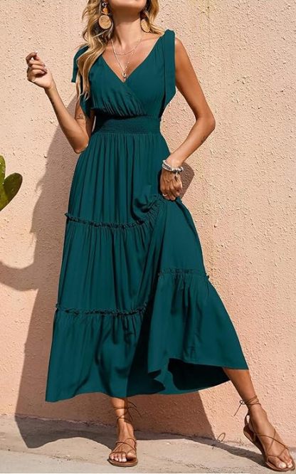 New🔥Women's Cross Neck Summer Sleeveless Tiered Maxi Dress💝-hivebabe.com