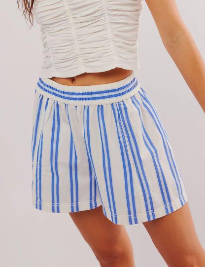 Women's Summer Striped Elastic High Waist Lounge Shorts