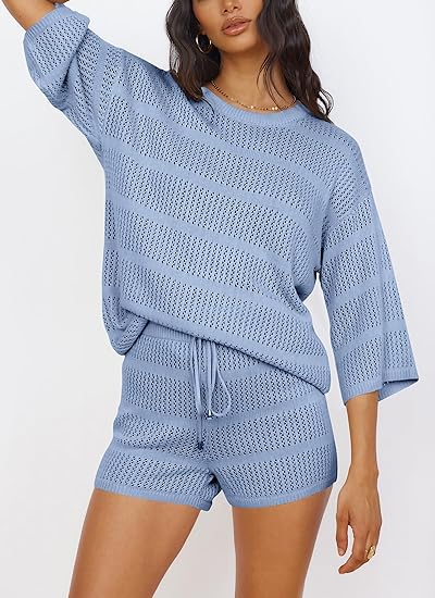 Women's Summer 2 Piece Swimsuit Coverup Hollow Out Knit-hivebabe.com
