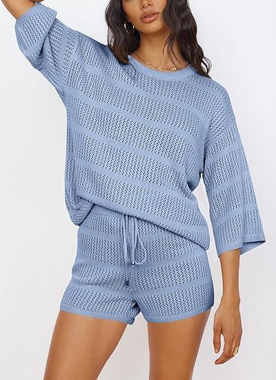 Women's Summer 2 Piece Swimsuit Coverup Hollow Out Knit-hivebabe.com