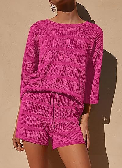 Women's Summer 2 Piece Swimsuit Coverup Hollow Out Knit-hivebabe.com