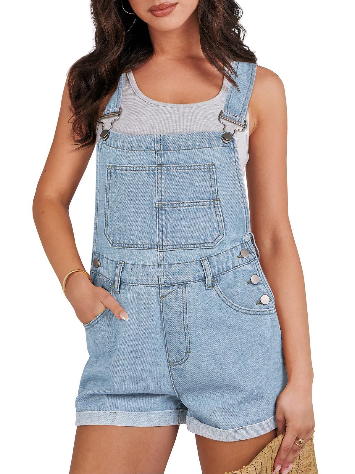 Womens Loose Fit Adjustable Strap Jean Bibs Jumpsuit