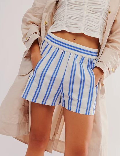 Women's Summer Striped Elastic High Waist Lounge Shorts