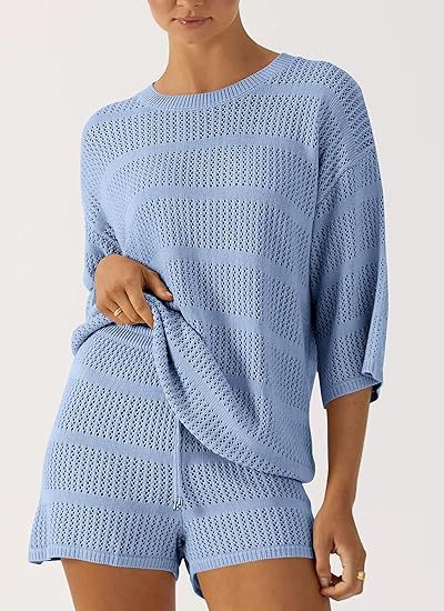 Women's Summer 2 Piece Swimsuit Coverup Hollow Out Knit-hivebabe.com