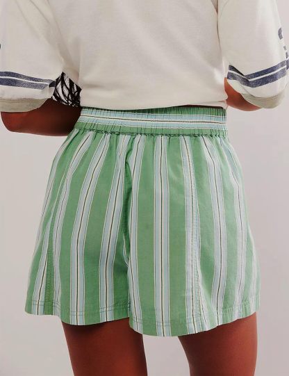 Women's Summer Striped Elastic High Waist Lounge Shorts