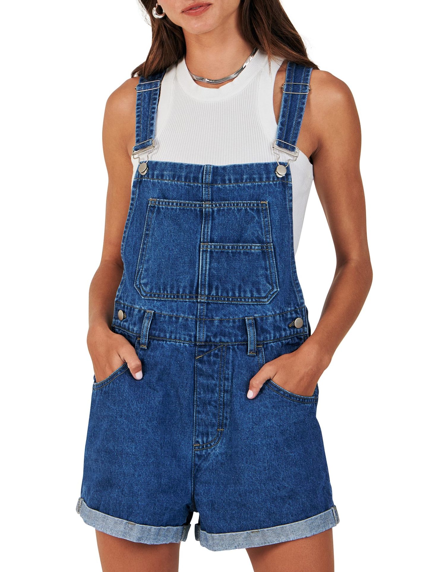 Womens Loose Fit Adjustable Strap Jean Bibs Jumpsuit