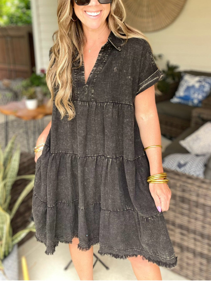 2024 Vintage Washed Denim Dress - Effortlessly Chic(Buy 2 Free Shipping）