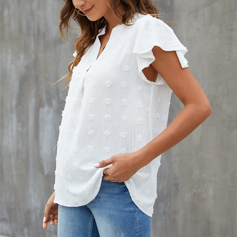 Womens V Neck Ruffle Sleeve Flowy  Summer Tops(BUY 2 FREE SHIPPING)