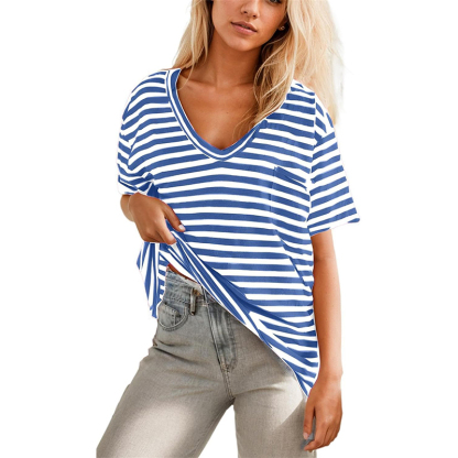 NEW 2024 Women Oversized Deep V Neck Striped Shirt✨Buy 2 Free Shipping