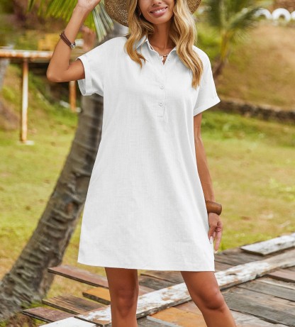 Womens Summer Cotton Shirt Dress (Buy 2 Free Shipping)