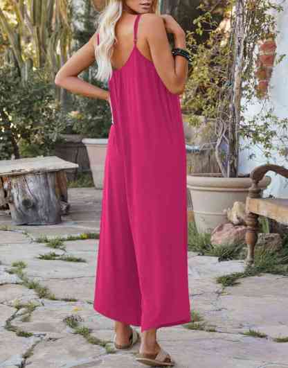 Sleeveless Spaghetti Strap Wide Leg Jumpsuits with Pockets