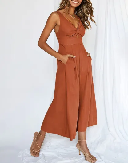 New Summer V Neck Cutout High-Waist Rompers